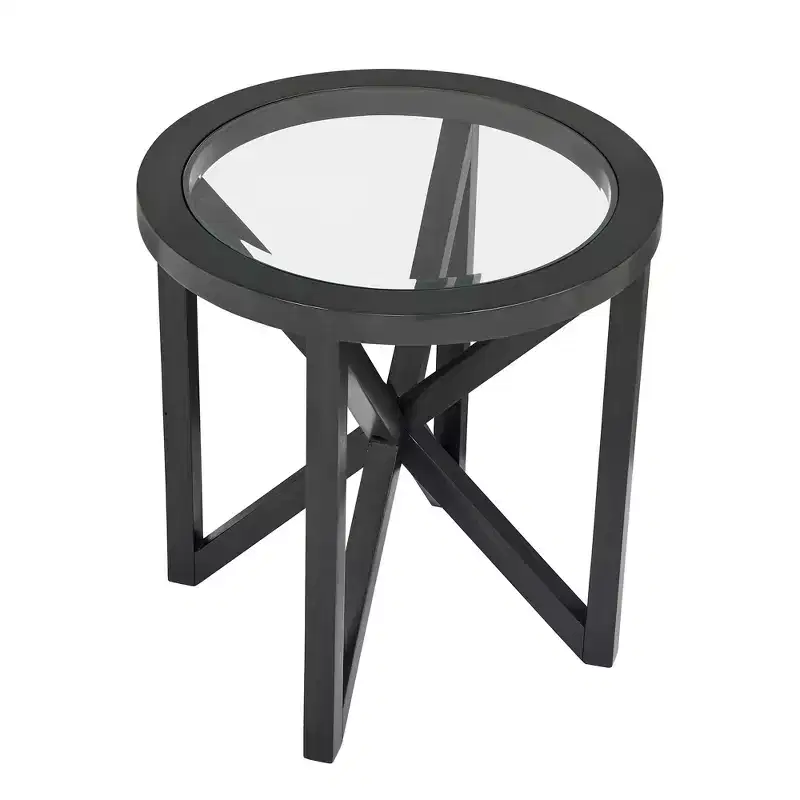 Round/Oval Coffee Table Glass End Table Cocktail Table Sofa Table Side Table Center Table, Black/Cherry-ModernLuxe