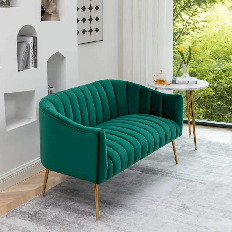 SEYNAR Modern Glam Comfy 50 Metal Legs Curved Sofa 2 Seaters Loveseat with Tufted Back