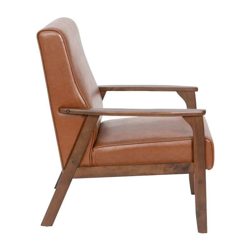 Mid-Century  Armchair with Wooden Frame and Faux Leather Cushions