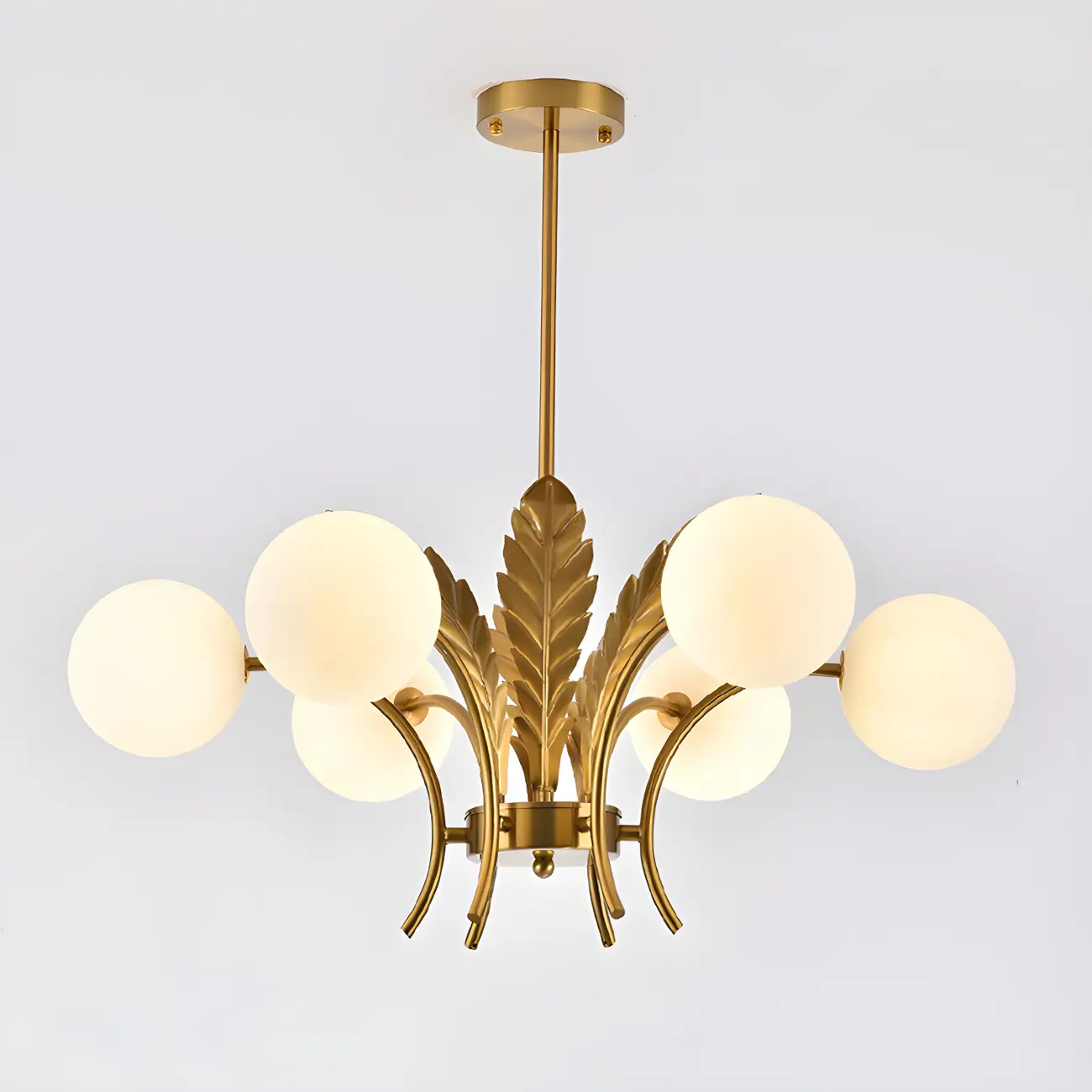 Luxury 6-light Gold Leaf Chandelier with Glass Globes