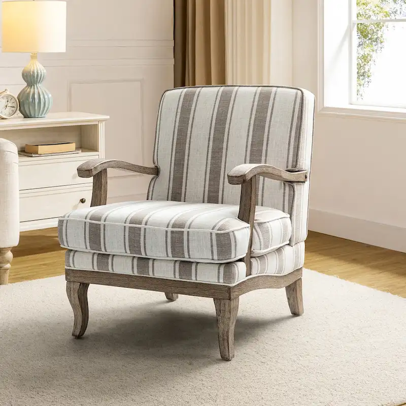 Rinaldo Farmhouse Polyester Armchair with Solid Wood Legs by HULALA HOME