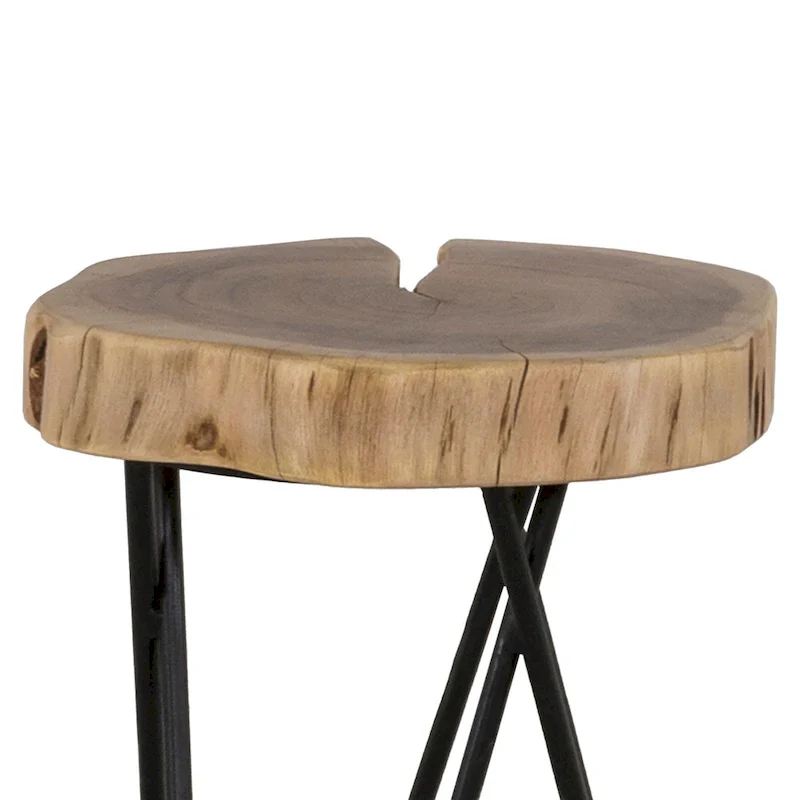 Colton 12 in. Round Acacia Wood Accent End Table with Black Metal Legs