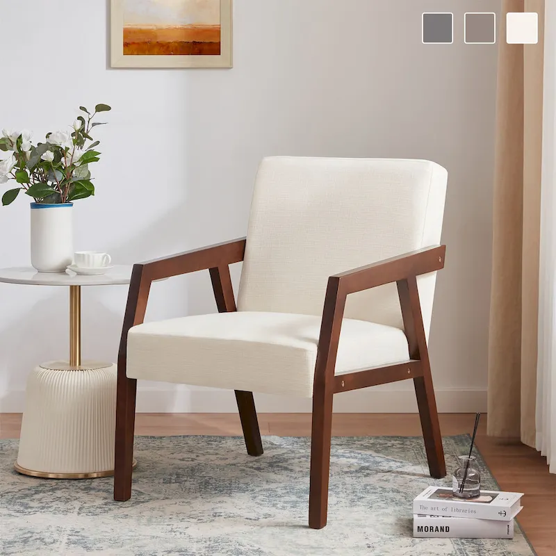 Mid-Century Modern Upholstered Accent Armchair with Solid Wood Legs, Living Room Bedroom Chair