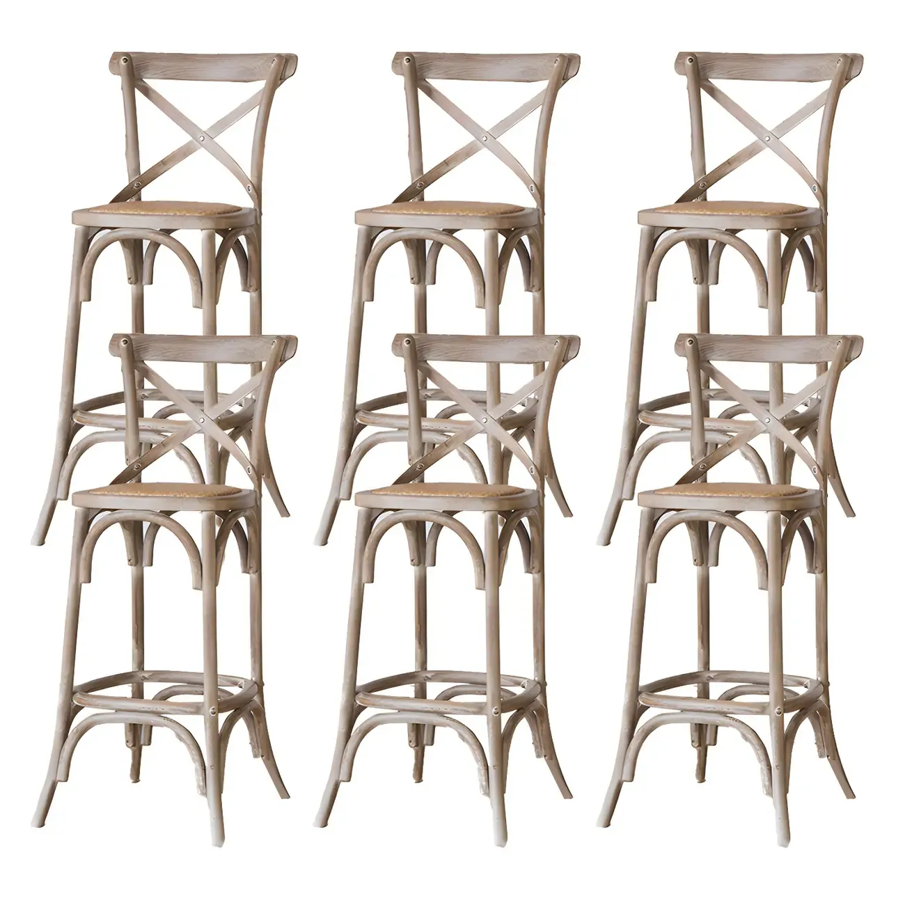 Rustic Solid Wood Wicker Cross Back Bar Stool in Brown/ Grey