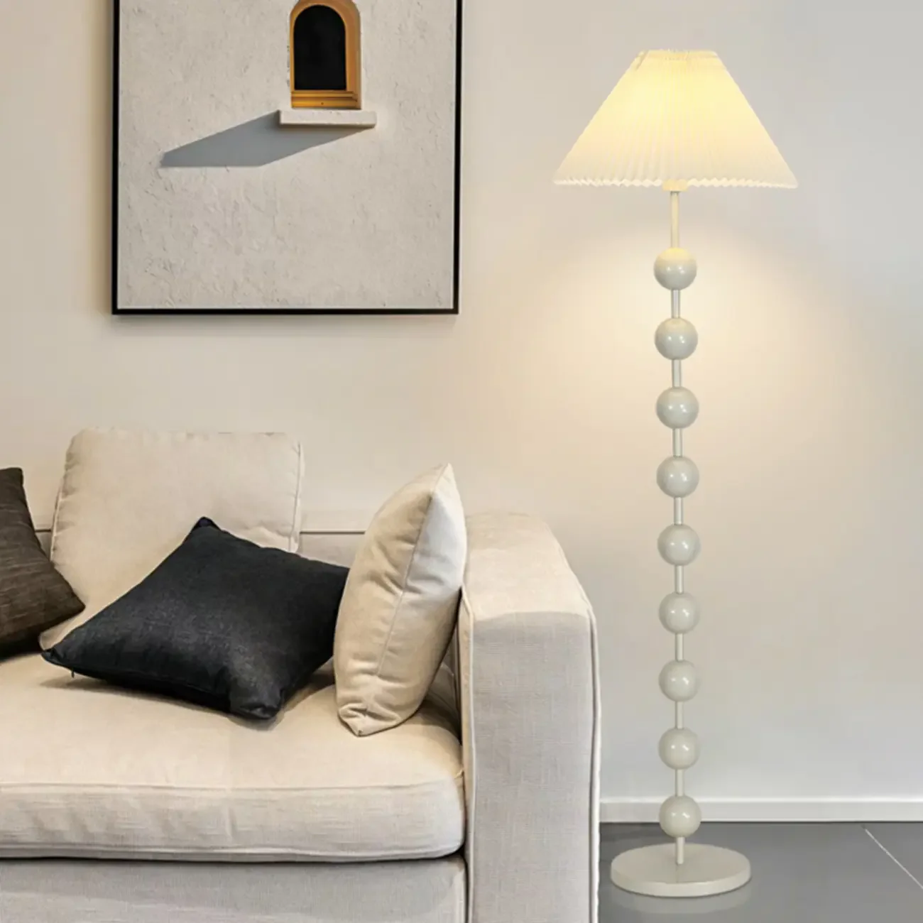 Adjustable Stacked Ball Floor Lamp with Fabric Shade