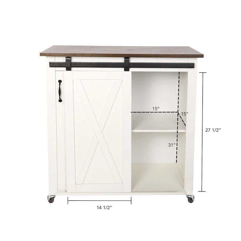 SEI Furniture Lankershim Modern Farmhouse White Wood Kitchen Cart