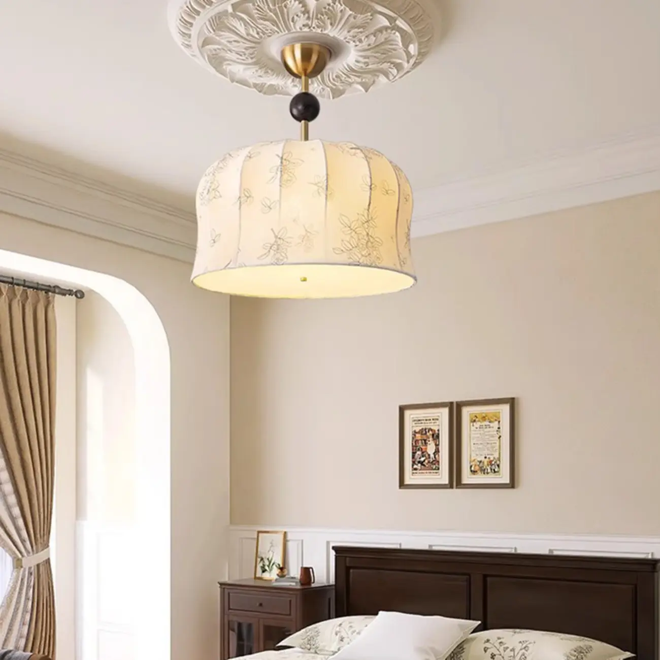 Rustic Beige Geometric Dome Fabric Chandelier