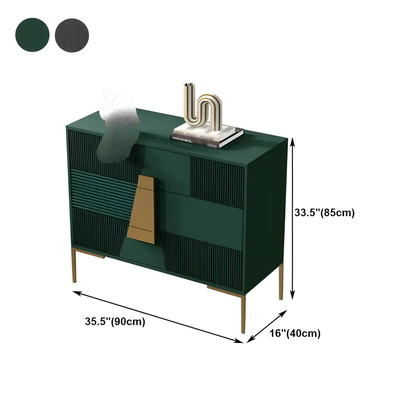 Elegant Wooden Sideboard with Drawers in Green/Grey