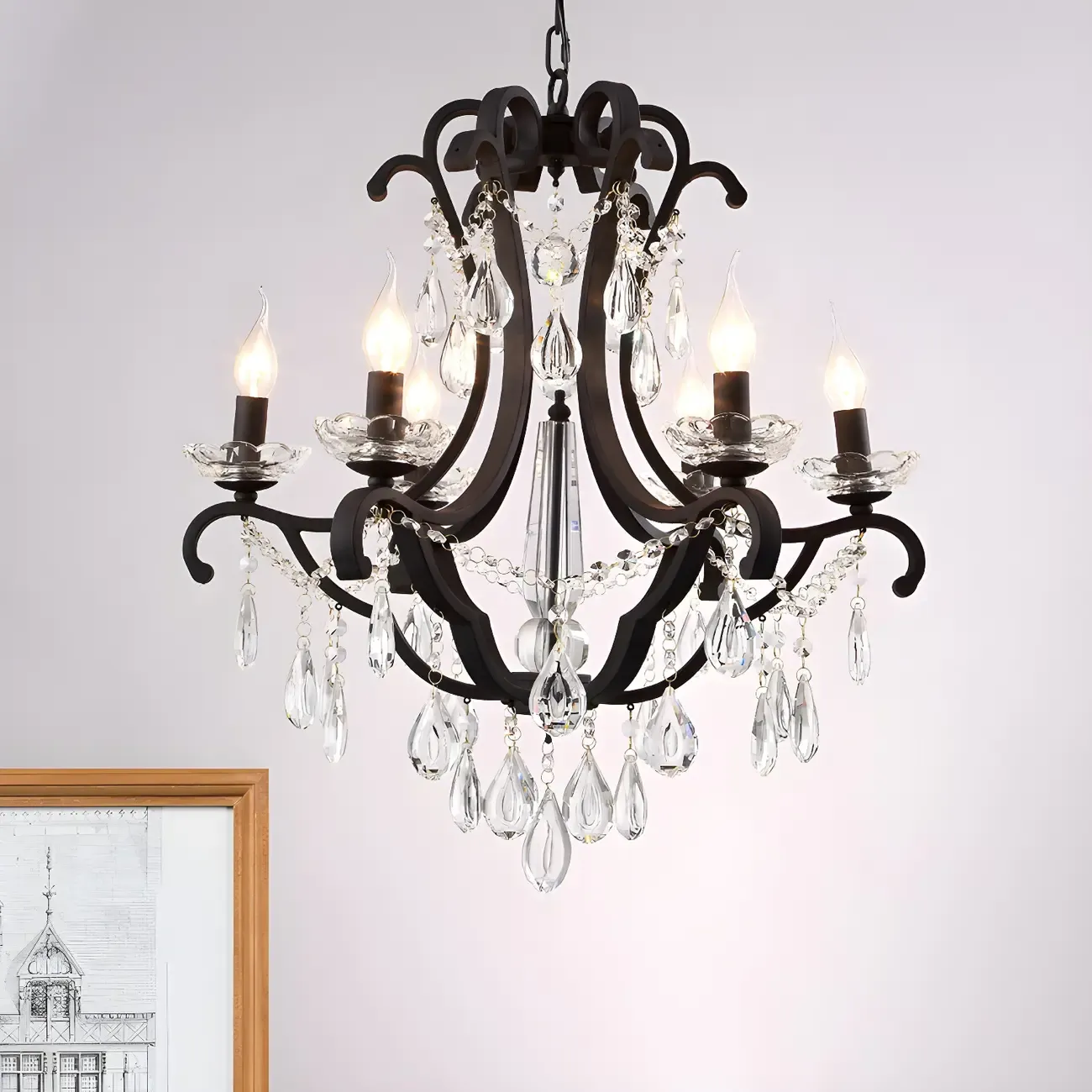 Traditional Black Crystal Candlestick Chandelier