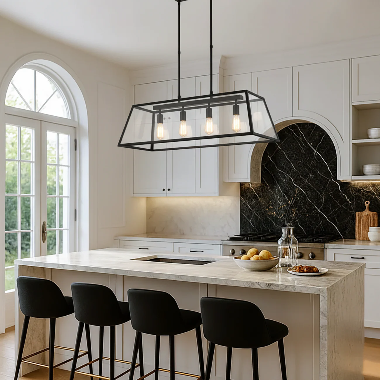 Industrial Black Rectangle Adjustable Kitchen Island Light