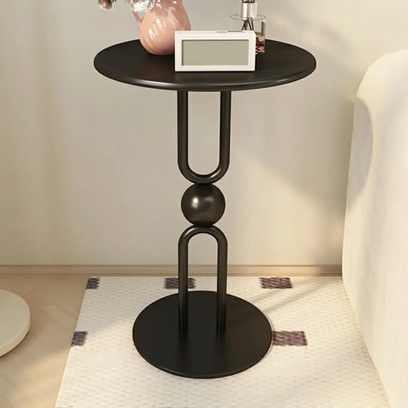 Living Room Glossy Black Metal Round Side Table