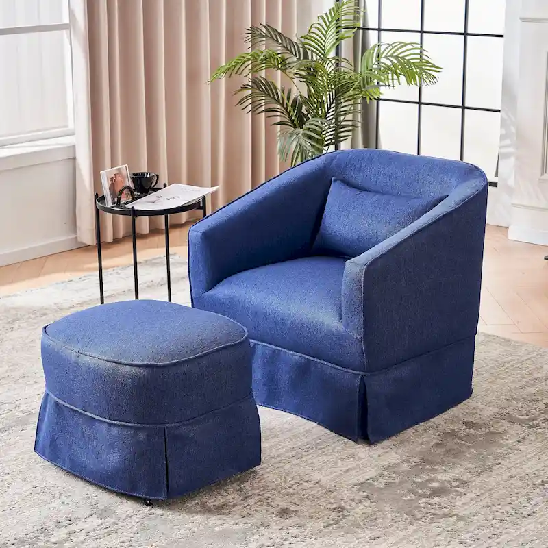 Swivel Barrel Chair with Ottoman