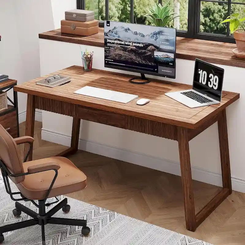 Executive Desk, Computer Desk with Drawer, Solid Wood