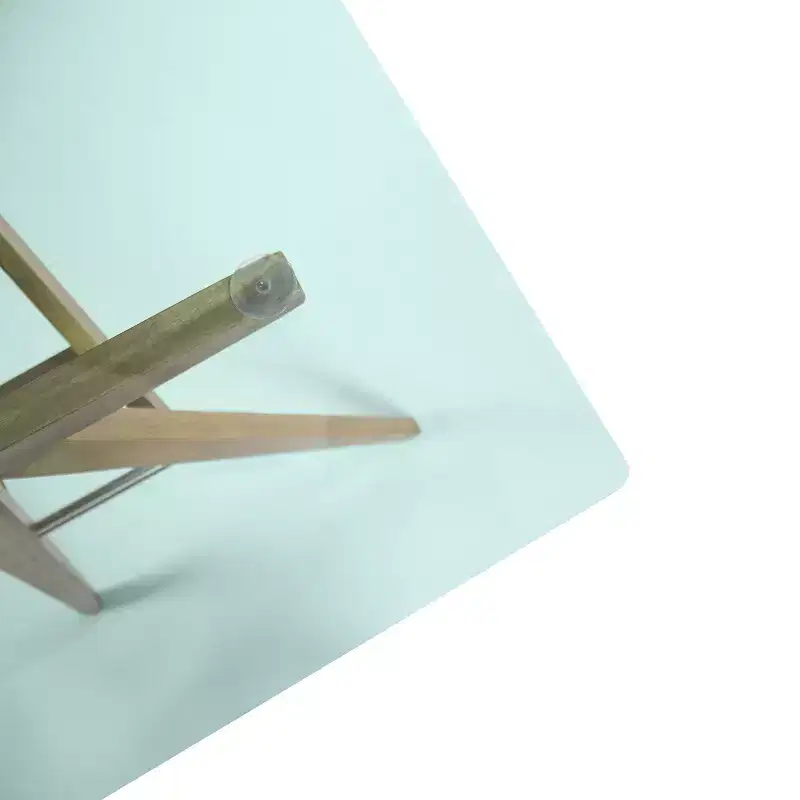 GDFStudio Aviary Mid-Century Modern Glass Top Acacia Wood Desk, Natural/Green