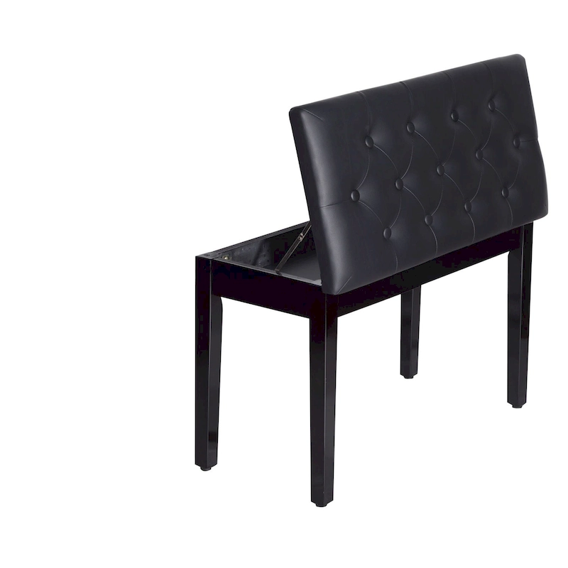 HOMCOM Traditional Country Birchwood Faux Leather Padded 2 Person Piano Bench - Black