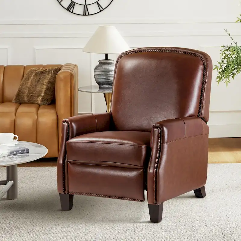 Gladis Modern Retro Genuine Leather Recliner with Nailhead Trim by HULALA HOME