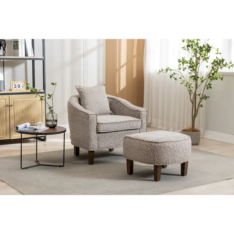 Upholstered Barrel Accent Chair with Ottoman