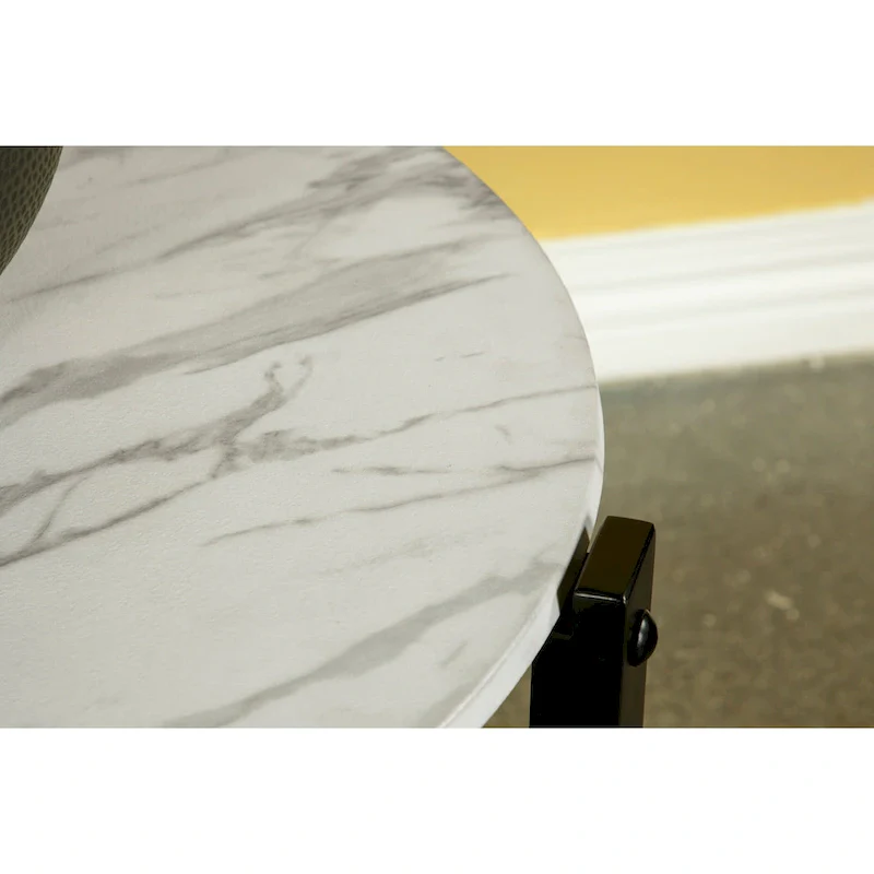 Myranda Faux White Marble and Black End Table