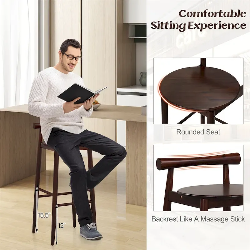Gymax Bar Height Stools Set of 4 Bar Chair w/ Acacia Wood Frame