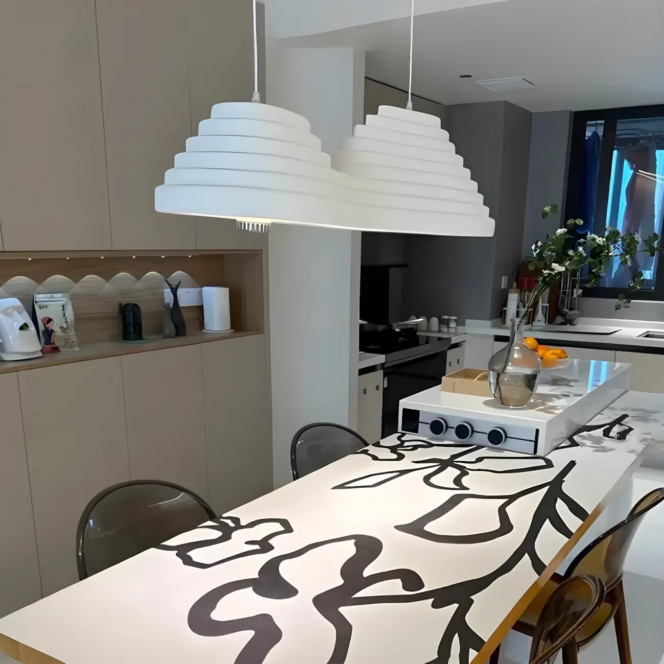 Geometric Large White 2-Light Island Pendant Light