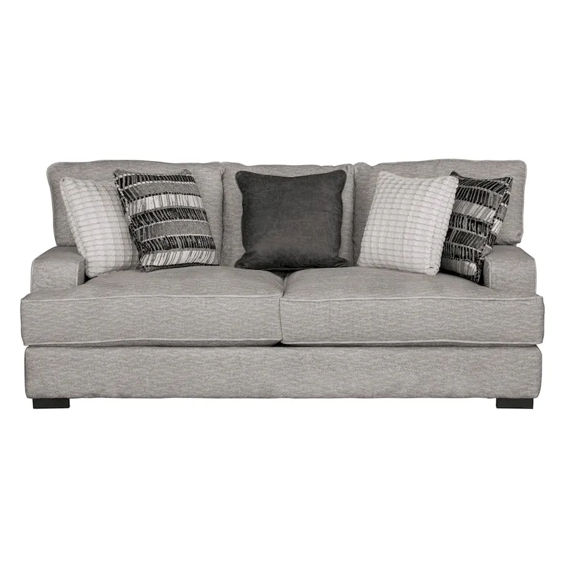 Contemporary Track Arms Sofa with Loose Back Pillows and Wooden Legs