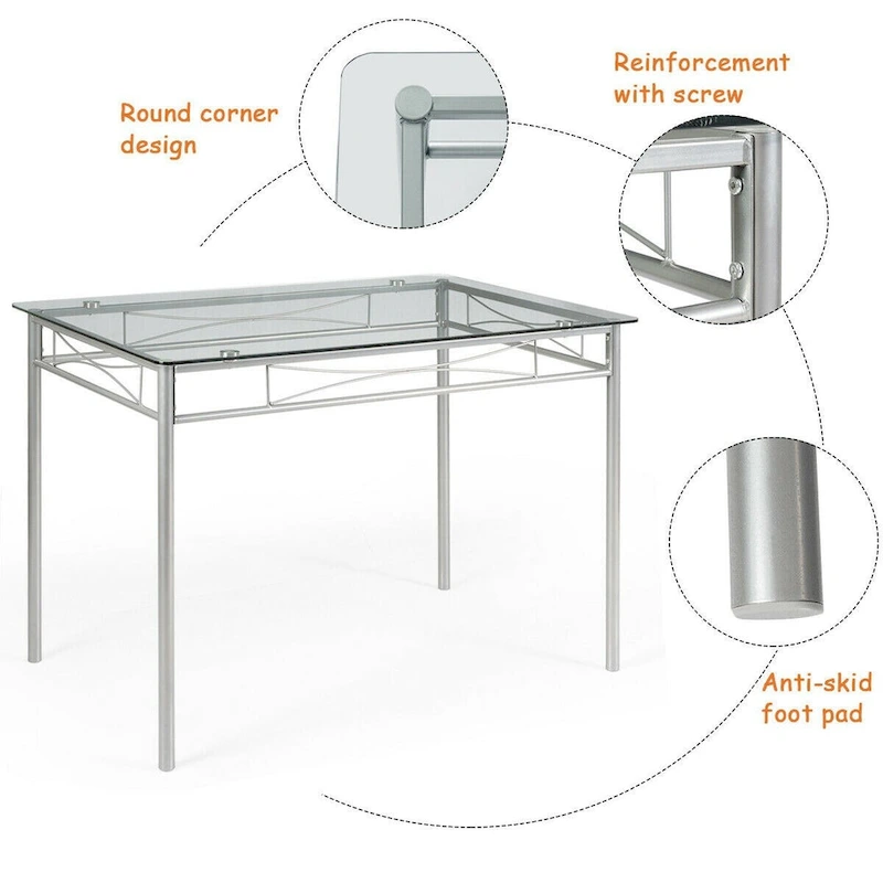 5 pcs Dining Set Glass Table and 4 Chairs