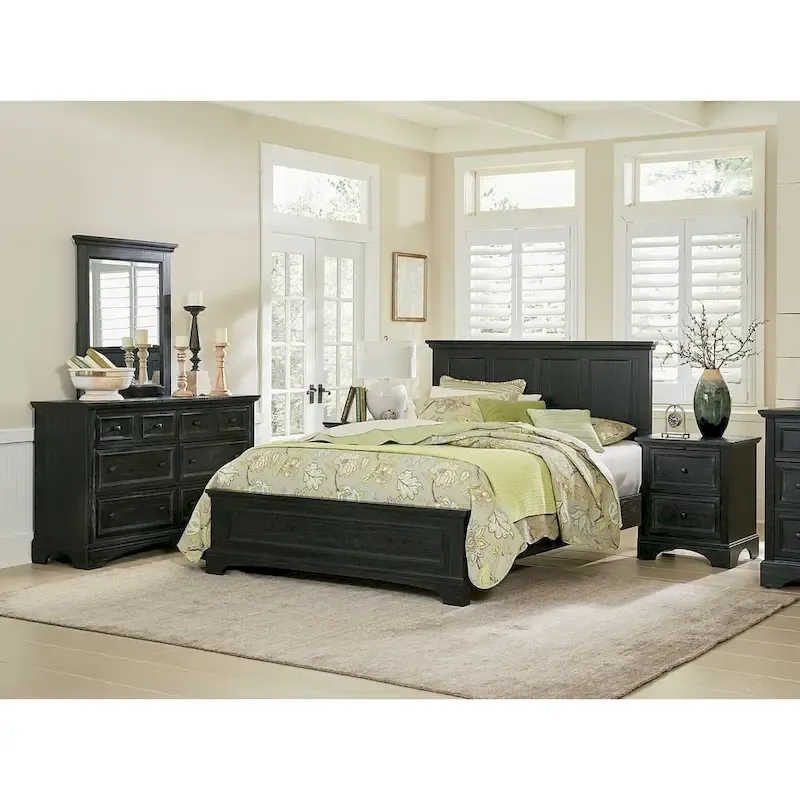 Farmhouse Basics King Bedroom Set with 2 Nightstands, 1 Dresser and 1 Mirror