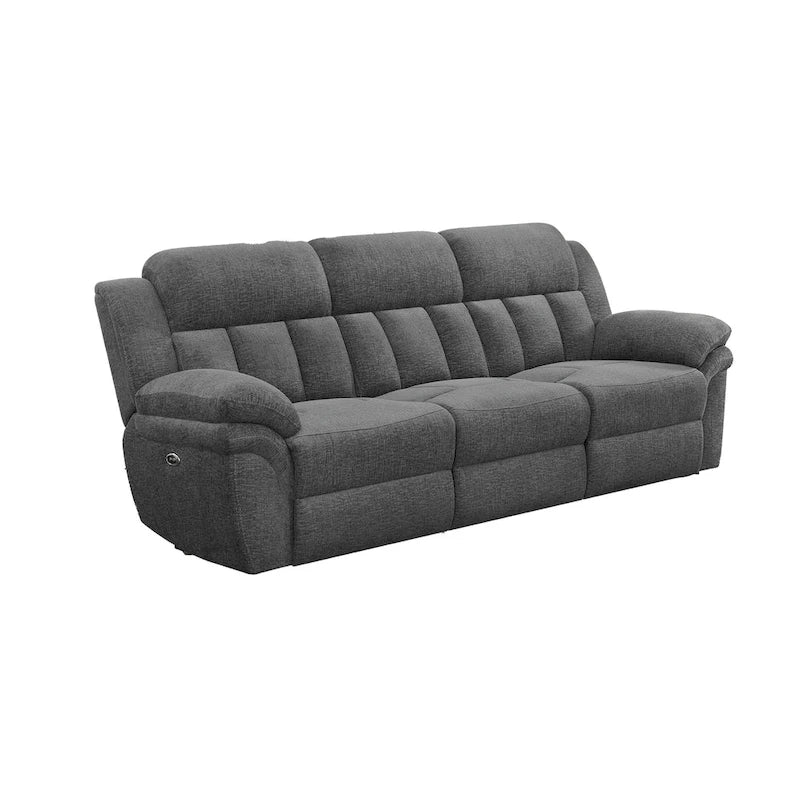 Diko 99 Inch Dual Power Recliner Sofa, Cushioned Tufted Seats, Gray Finish
