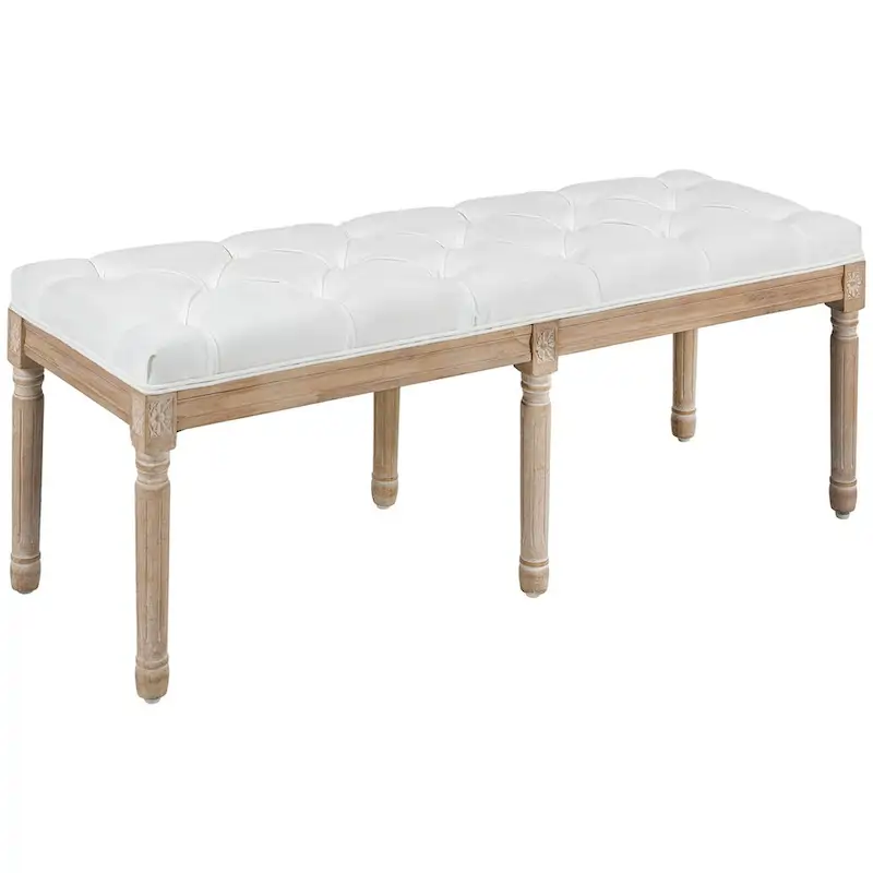 HOMCOM 46 Upholstered Cream White Bedroom End of Bed Bench with Button Tufted, Thick Padding and Wood Legs
