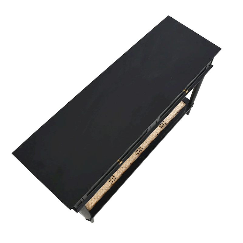 Acacia Wood Console Table with Cane Shelf