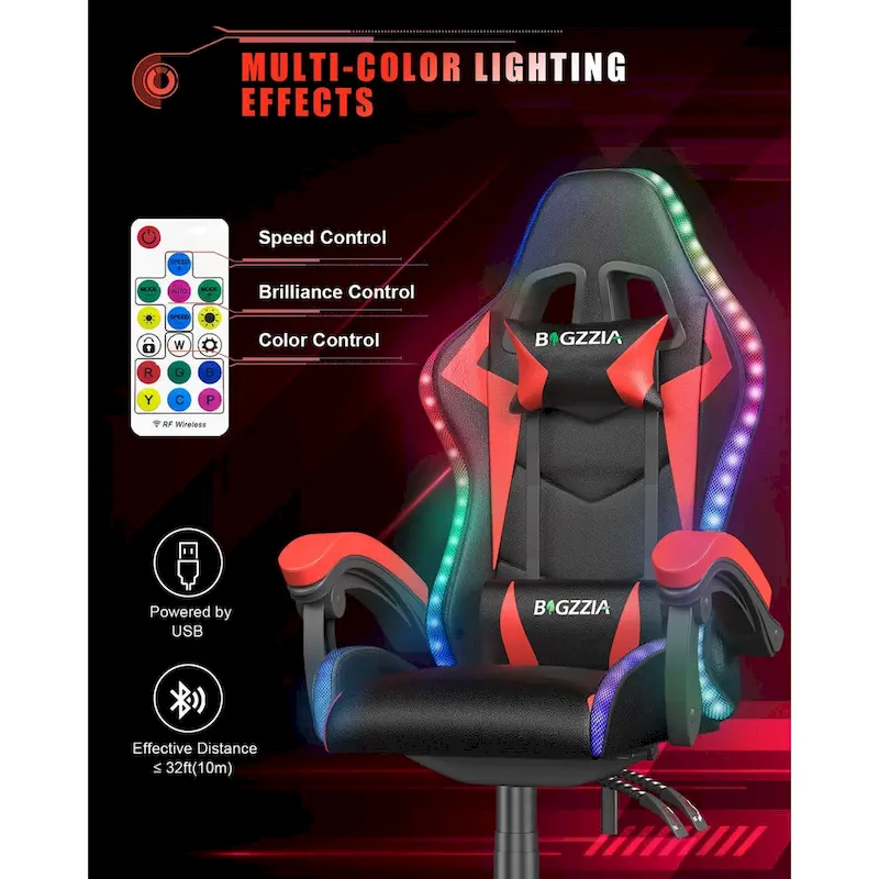 RGB Gaming Chair with LED Lights and Ergonomic Computer Chair