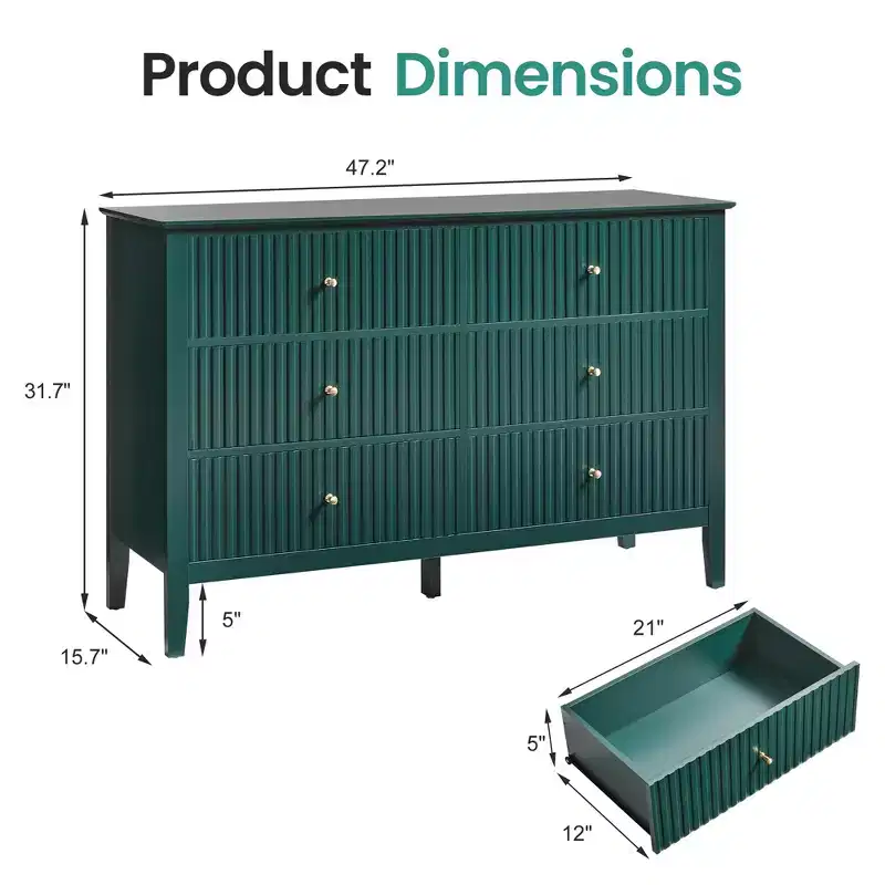Modern Fluted 6-Drawer Dresser