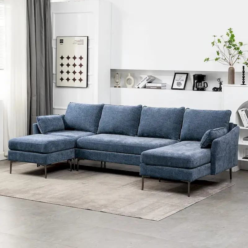 EROMMY U Shaped 6-seat Sectional Sofa Couch, Reversible Sleeper in Modern Chenille Design, with Chaise Lounge and Ottoman