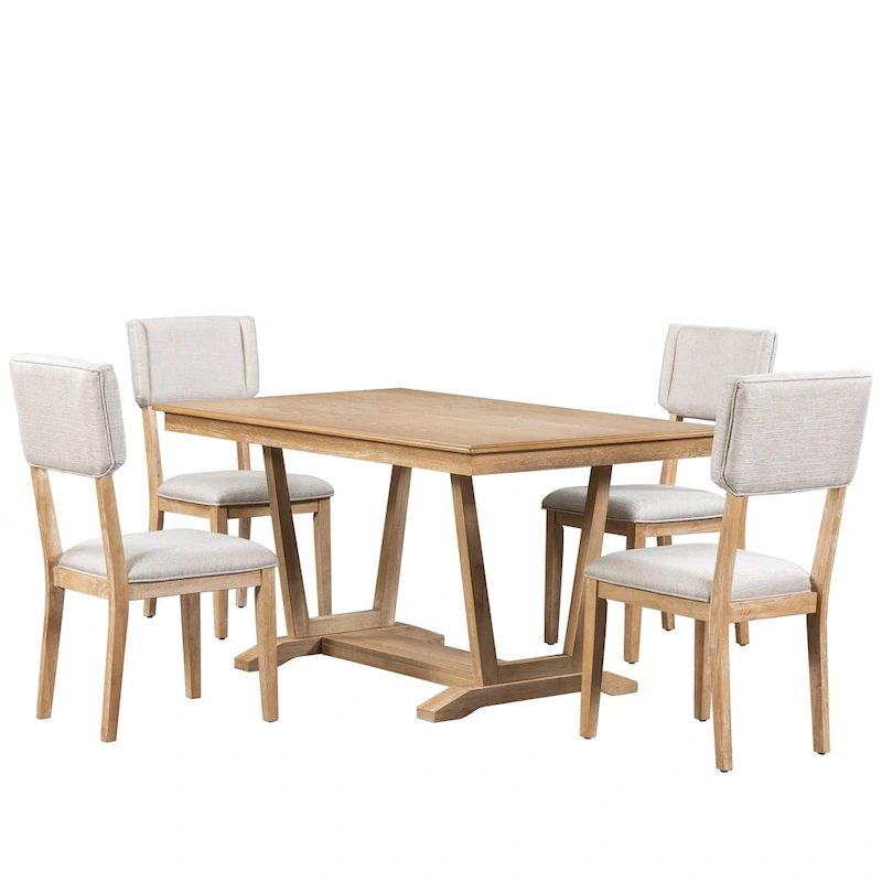 5-Piece Wooden Dining Table Set with 59  Rectangular Table & 4 Chairs