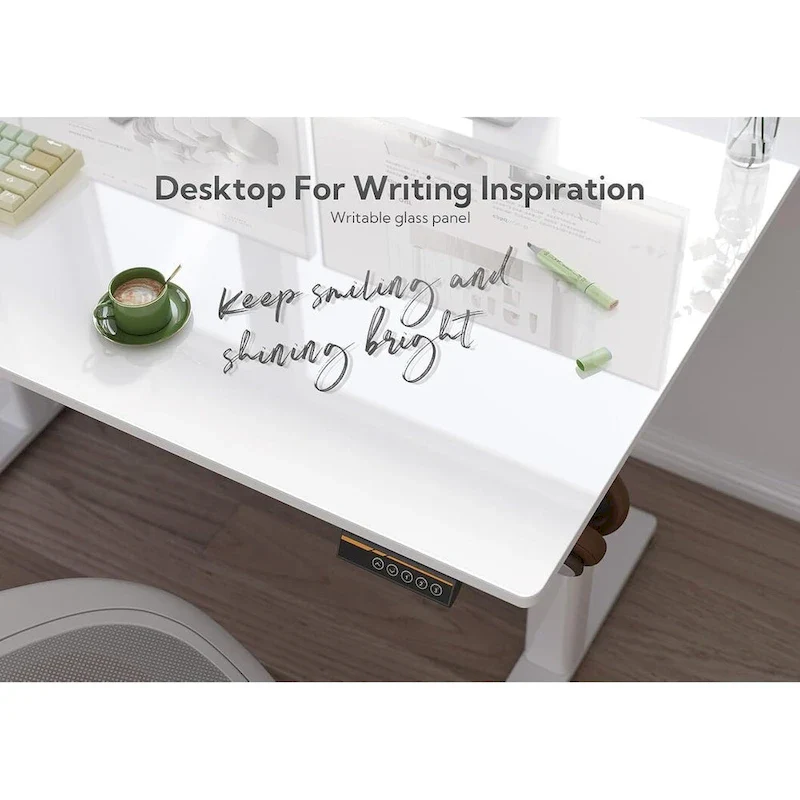 Claiks Glass Standing Desk, White Standing Desk Adjustable Height
