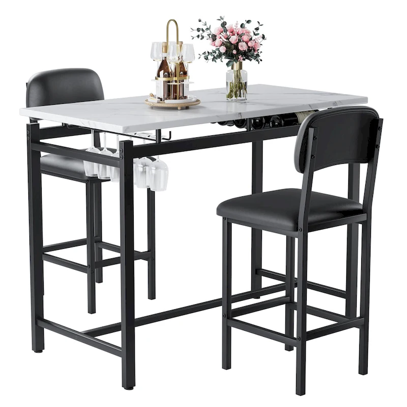 Modern Style 3-Piece Dining Set with Rectangular Table and 2 Upholstered Dining Chairs