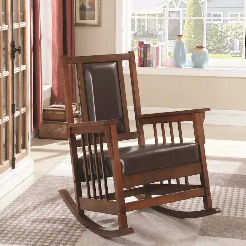 Mission Style Rocking Chair with Leatherette Seat