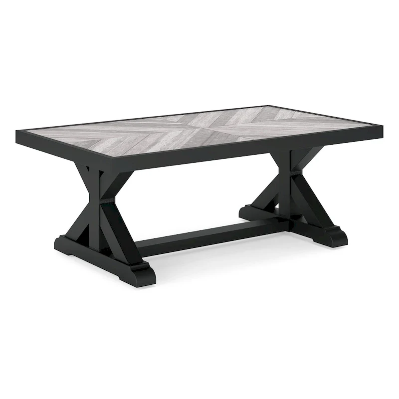 Tira 48 Inch Outdoor Coffee Table, Tile Top, Black, Light Gray Finish