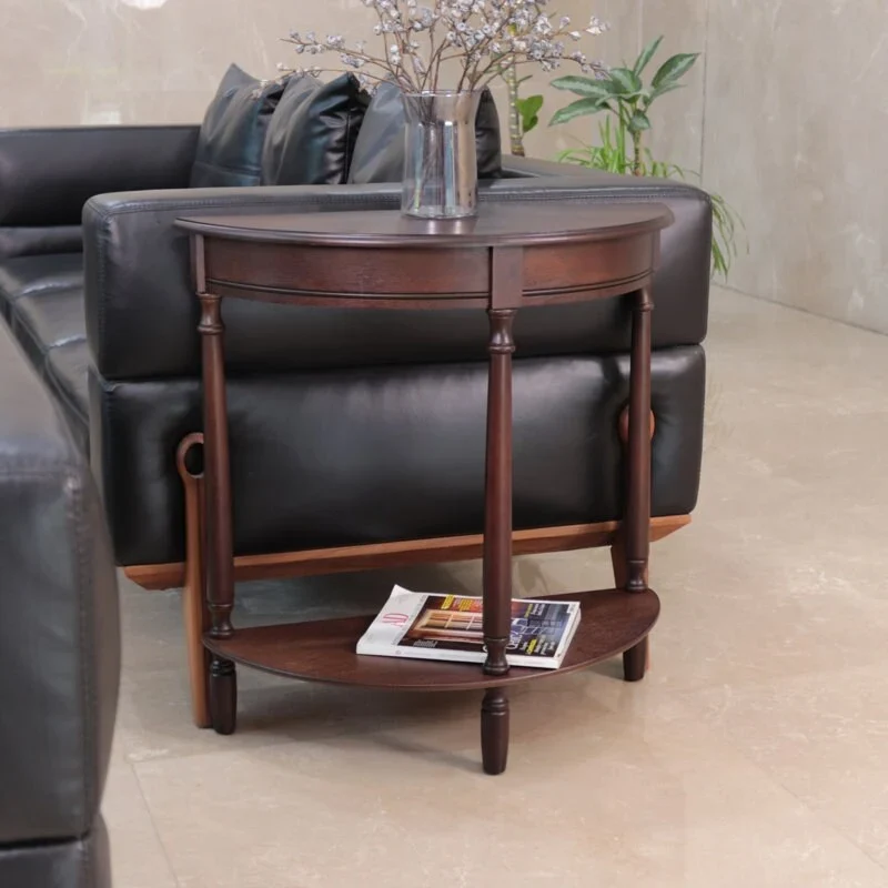 Simplify Half Round Accent Table, Walnut, 28.25w 11.8d 28.25h