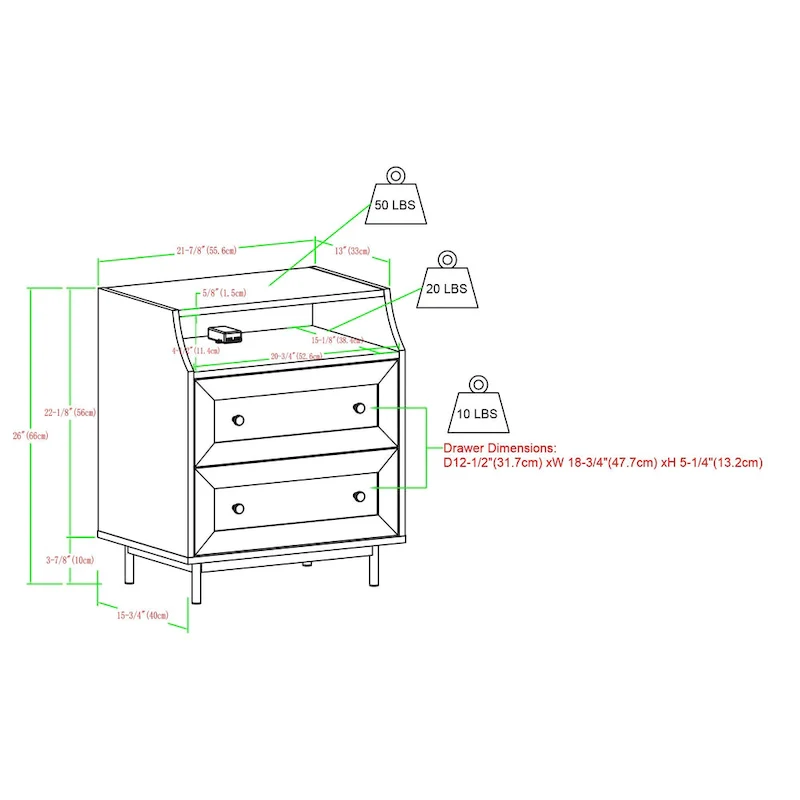 Middlebrook Modern 2-Drawer USB Nightstand, Set of 2