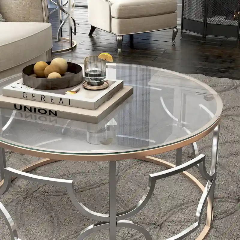 DH BASIC Modern Style Chrome and Gold Round Open Coffee Table by Denhour