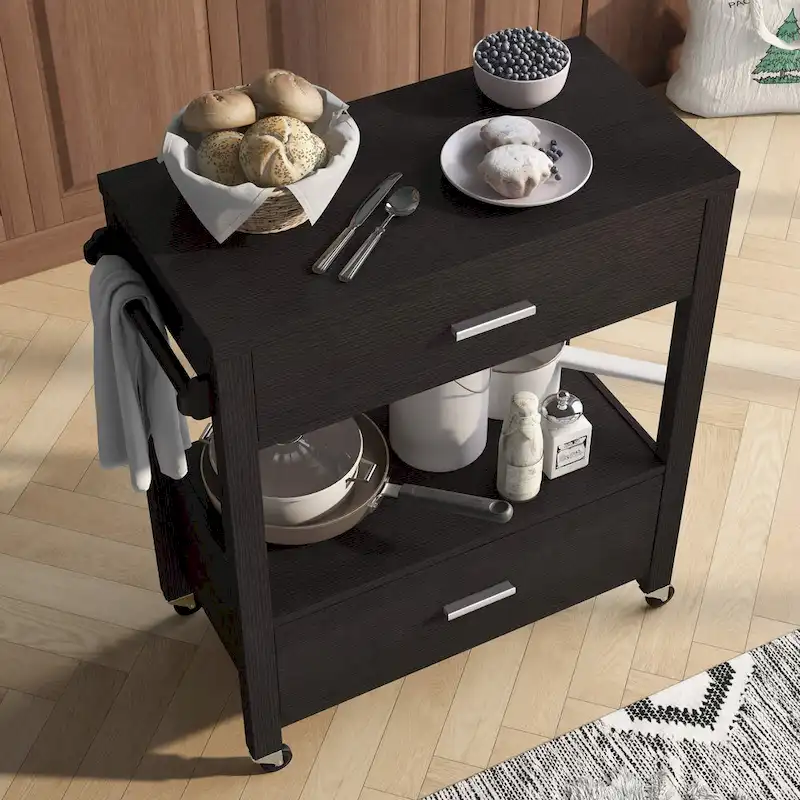 Newsom Modern 2-Drawer Caster Serving Cart with Towel Bar by Furniture of America
