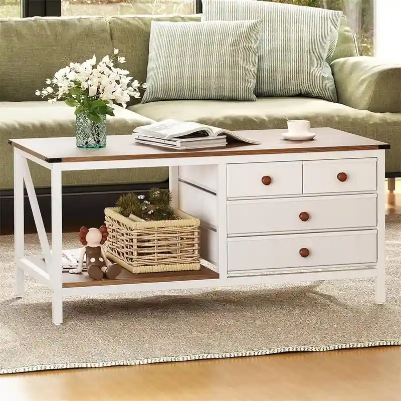 Coffee Table with 4 Storage Drawers - 19.7D x 43.3W x 19.5H