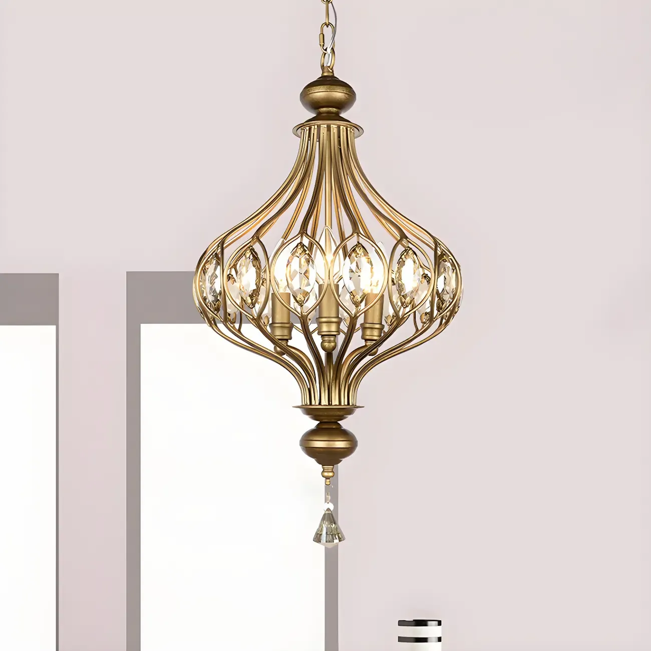 Gold Globe Caged Crystal Accent Hallway Pendant Light