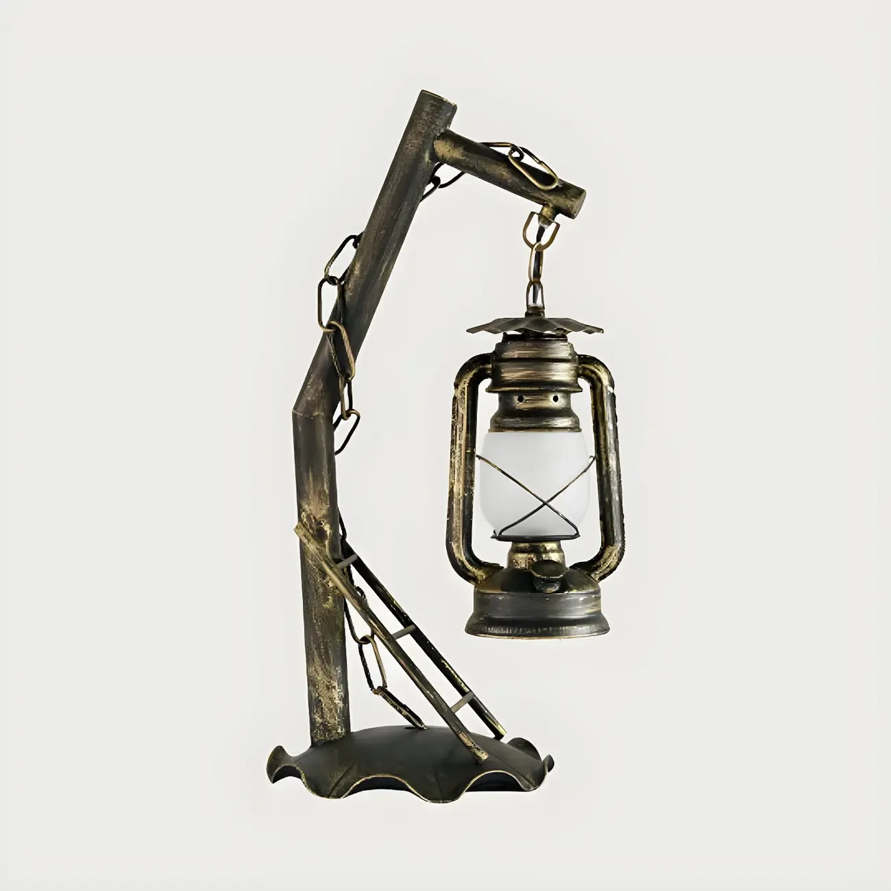 HomeyFad Industrial Rustic bronze Metal Lantern Table Lamp in Brass