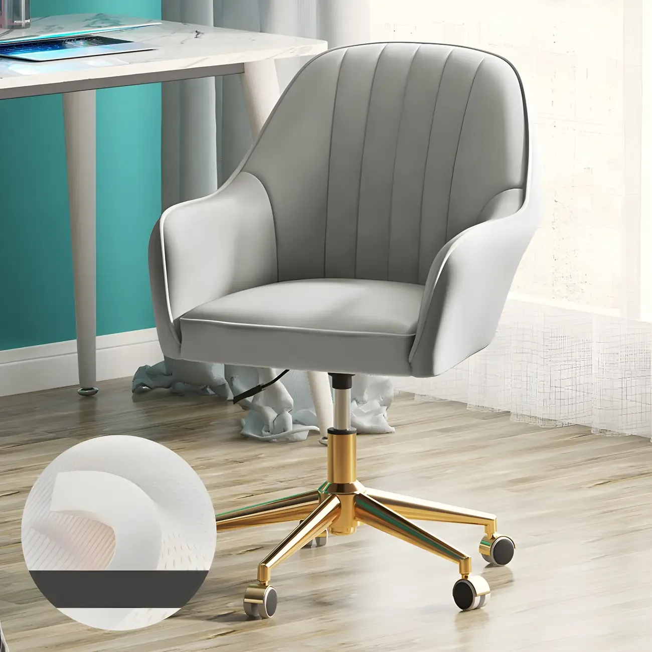 Modern Yellow Leather Swivel Office Chair