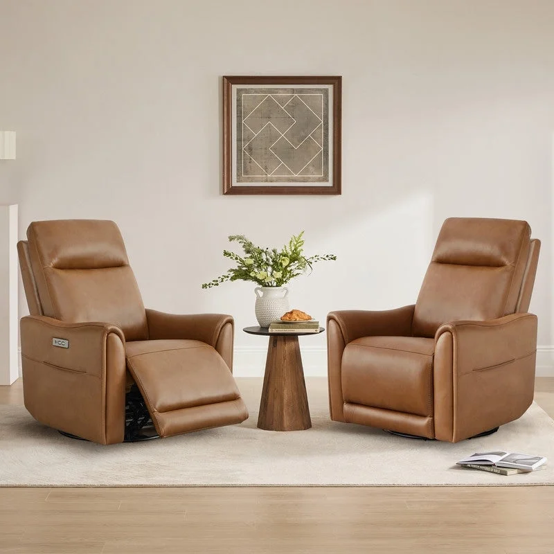 Farley Power Swivel Genuine Leather Recliner Chair Nursery Glider