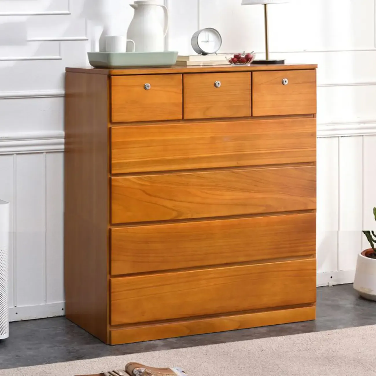 Modern Natural Wooden Double Dresser with 5-Drawers