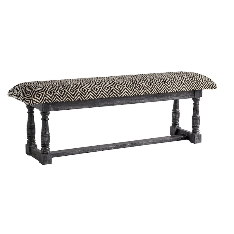 HomeRoots 56 Black and White and Gray Upholstered Cotton Blend Trellis Bench - 56