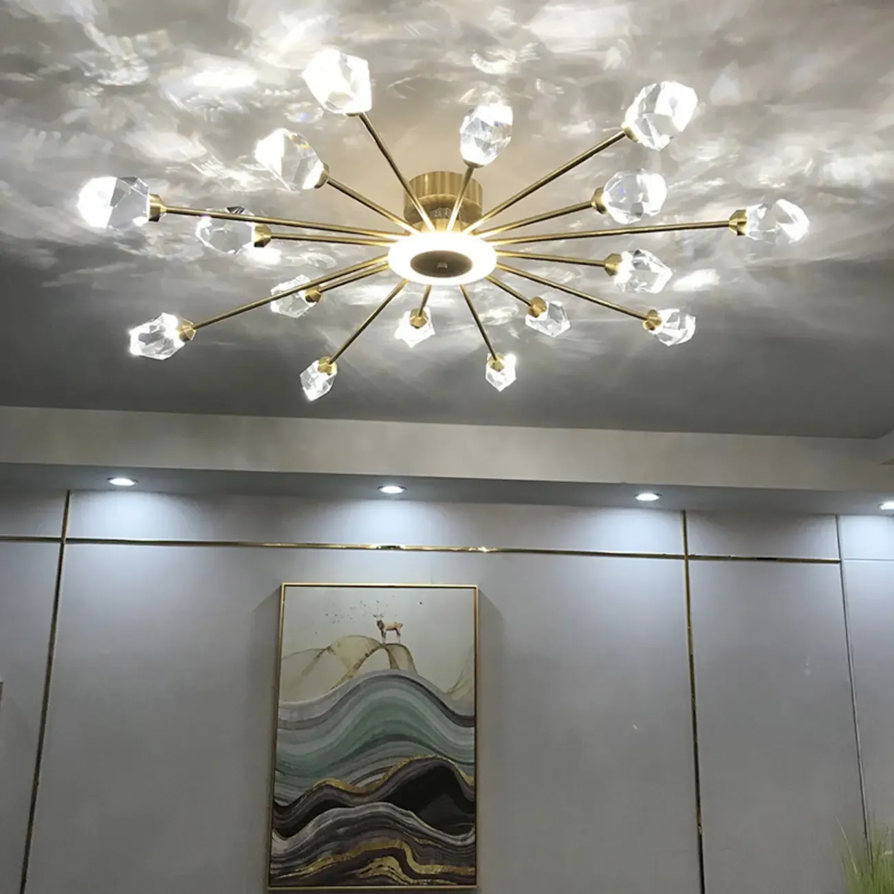 Gold Sputnik Crystal Semi Flush Dimmable LED Ceiling Light